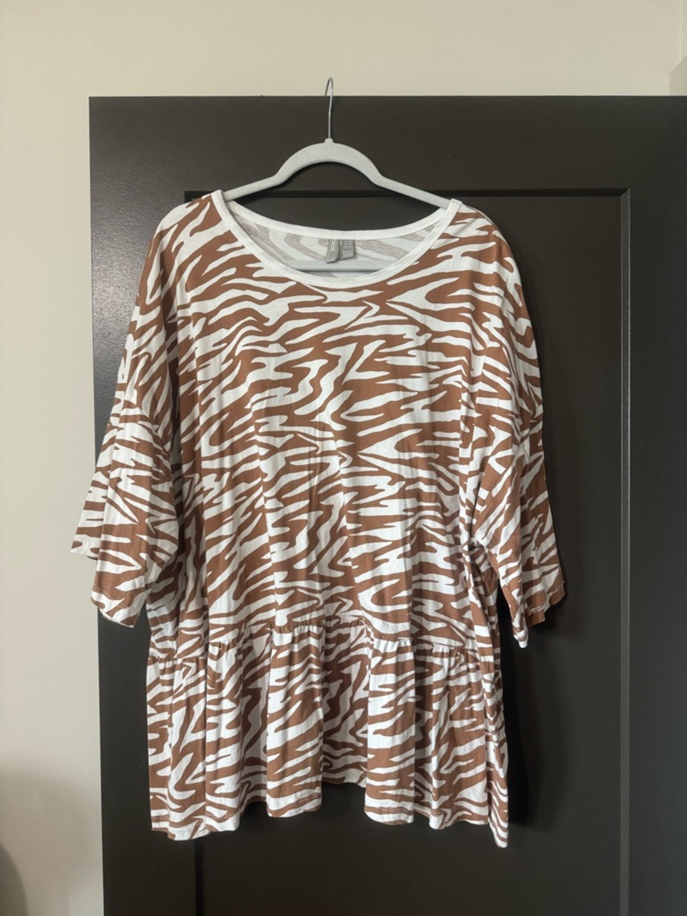 ASOS Curve Brown and White Zebra Print Short Sleeve Top